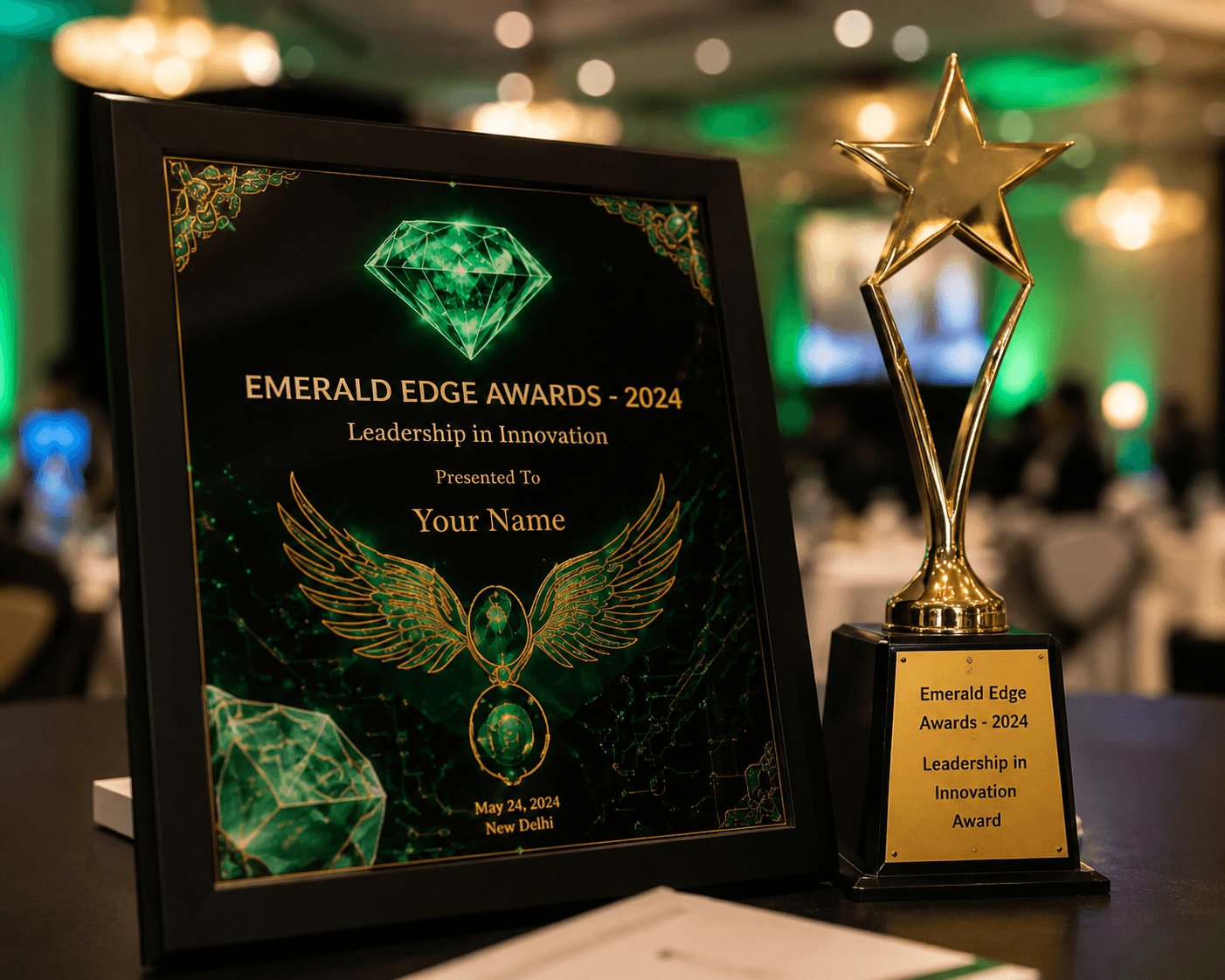 Premium award and recognition assets displayed at a ceremony
